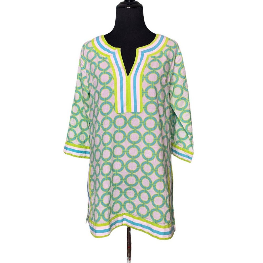 Gretchen Scott 3/4 sleeves green print tunic top size XS